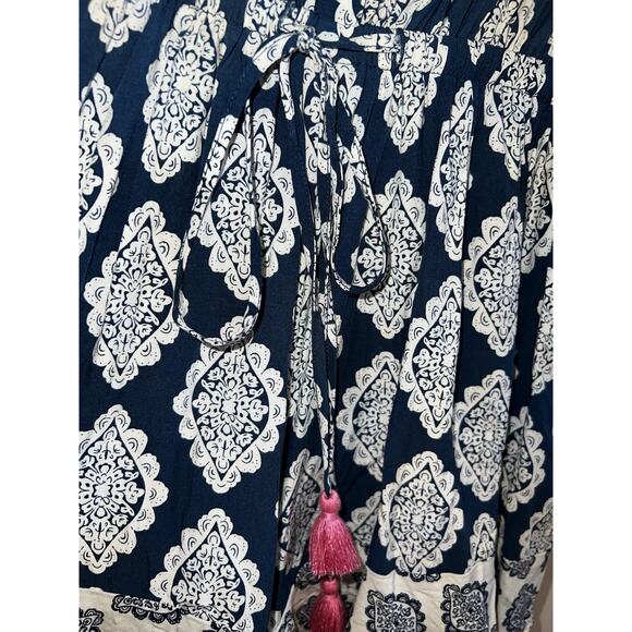 Matilda Jane Womens M On The Fringe Romper Navy and Pink Boho - Picture 3 of 12